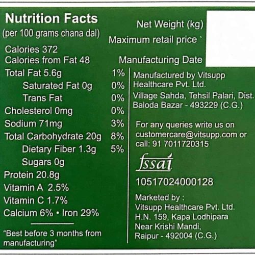 Farmer's Fresh Chana Dal - Nutrition Chart