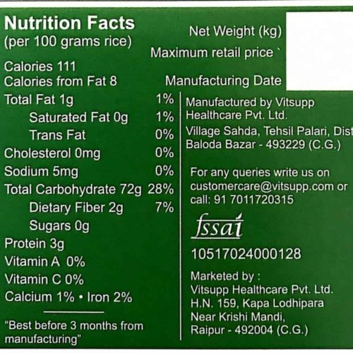 Farmer's Fresh HMT Rice - Nutrition Chart